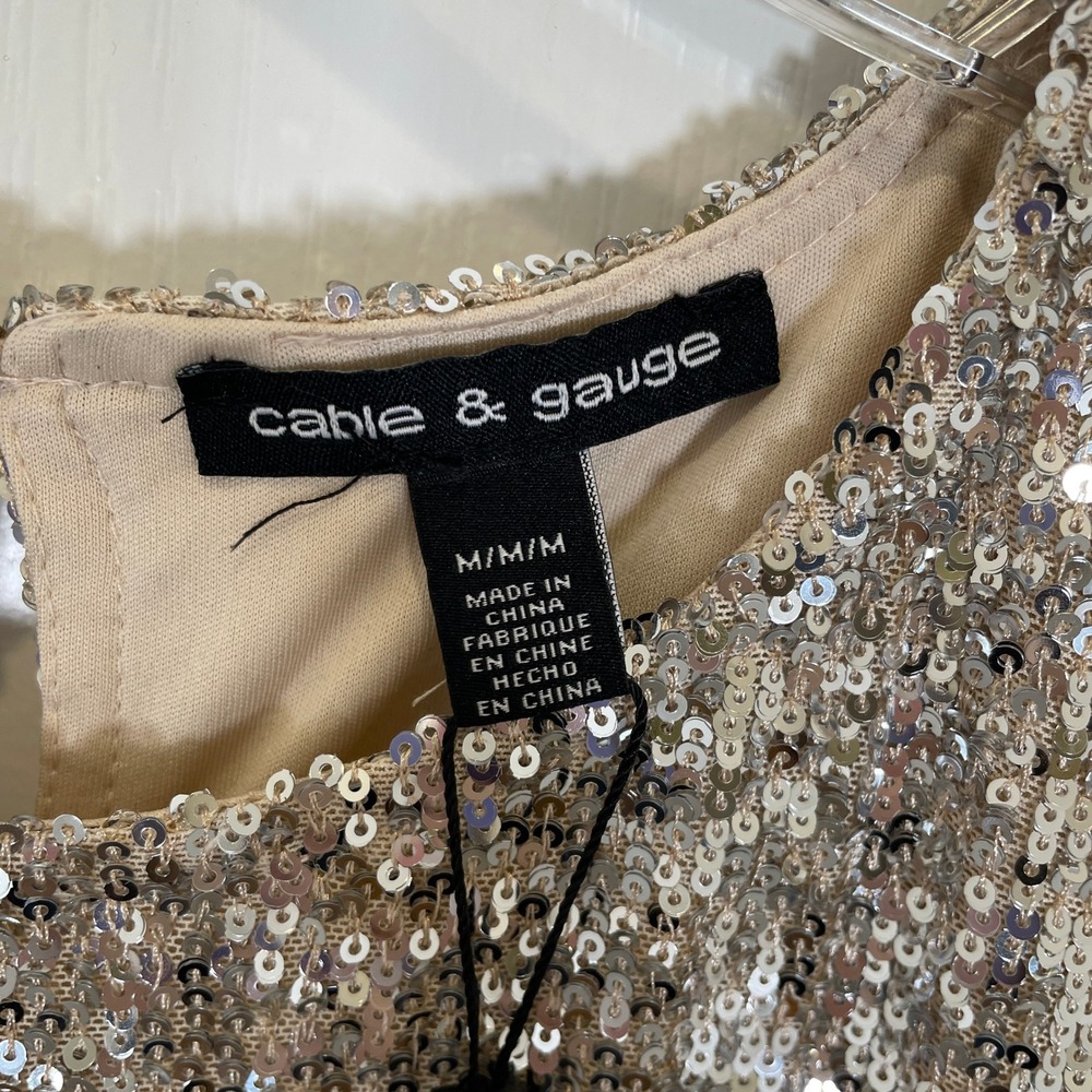 Cable & Gauge Women Silver / Champagne Sequins Blouse Short Sleeve Party‎ NWT M - Picture 3 of 5